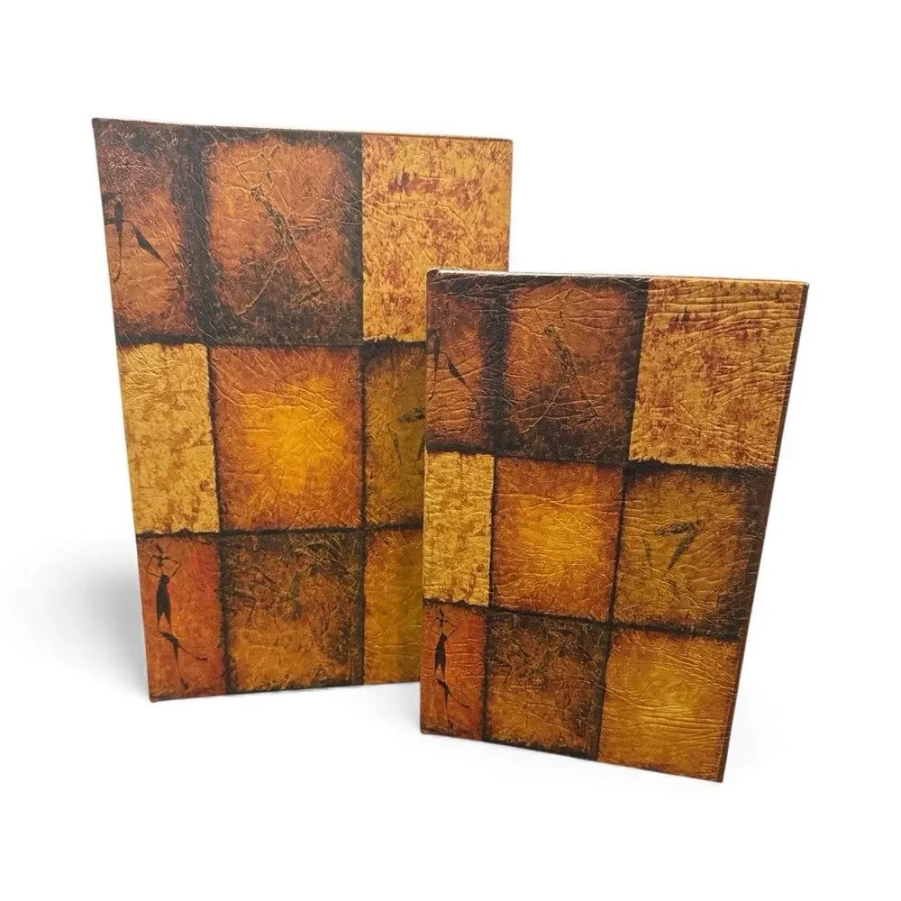 Pair (2) Faux Book Hidden Storage Antiqued Cover Felt Lined Magnet Close